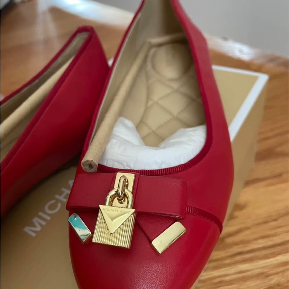 Michael Kors Red and Gold Flats with Pointed Toe